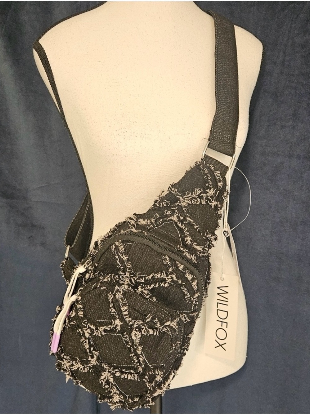 Wildfox Black Frayed Crossbody Sling Bag